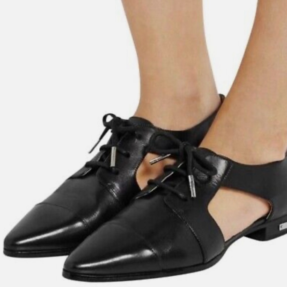 MICHAEL KORS Graham Black Leather Cut-Out Pointed Toe Oxfords